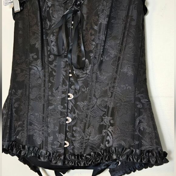 Corset Stort Black Jacquard Victorian Steampunk Whimsygoth Over Bust Corset, S/M - Picture 2 of 5